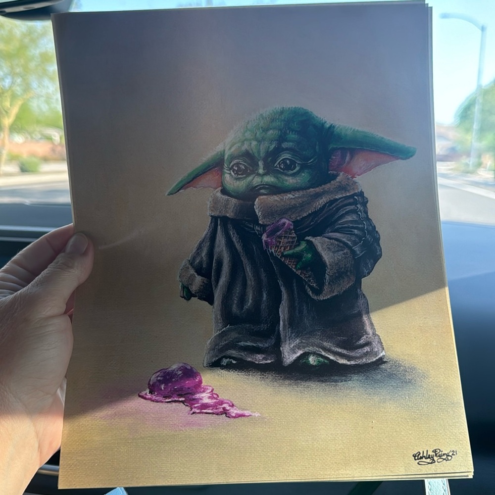 Grogu Baby Yoda Ice Cream Cone Star Wars Art Print  Mandalorian Artwork 8x10